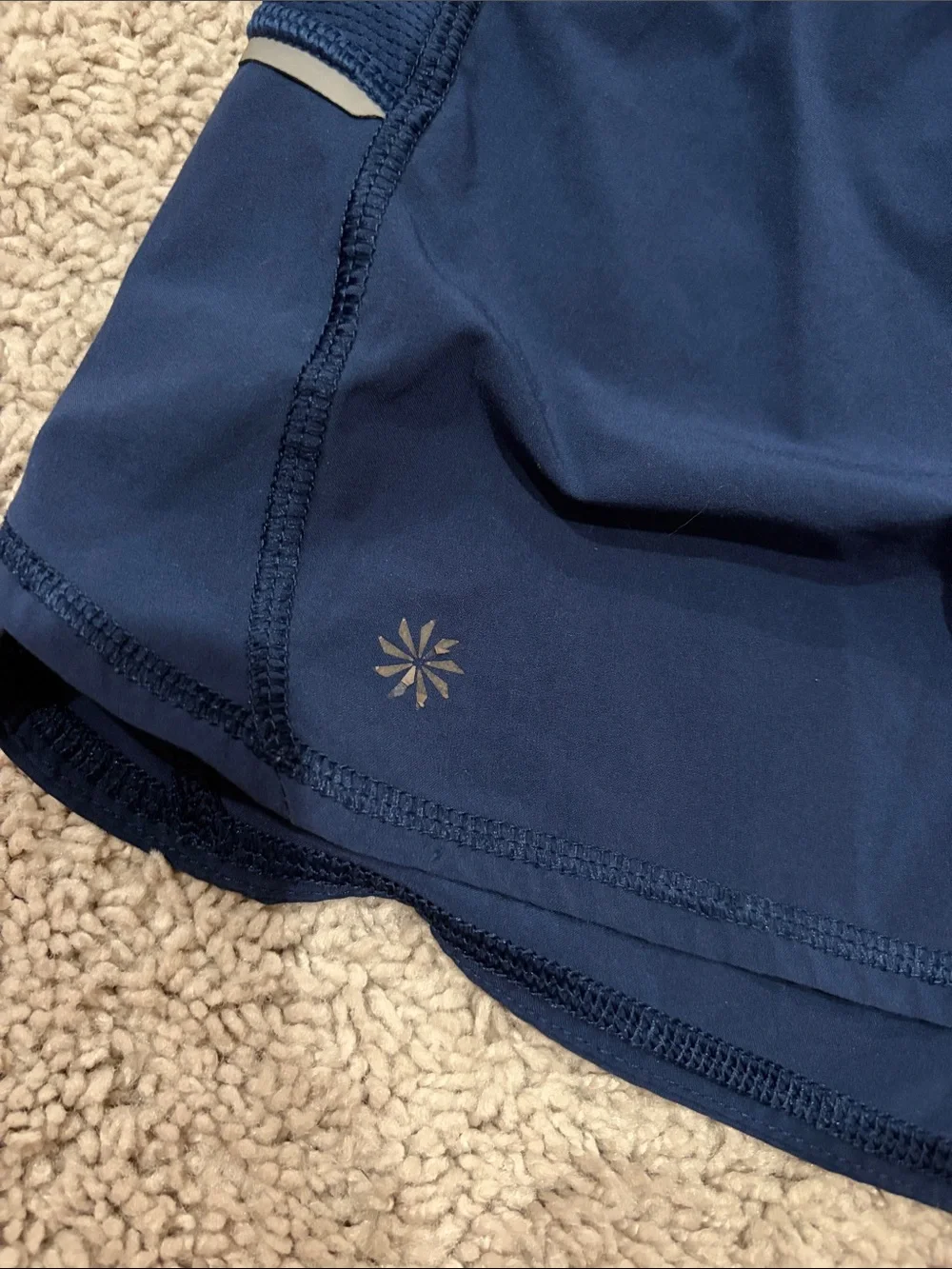 Athleta Navy Shorts with Purple-Pink Marled Waistband